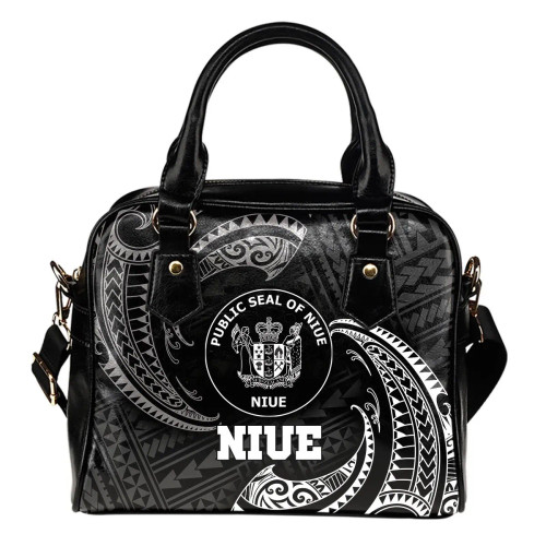 Niue Polynesian Shoulder Handbag - White Tribal Wave 1