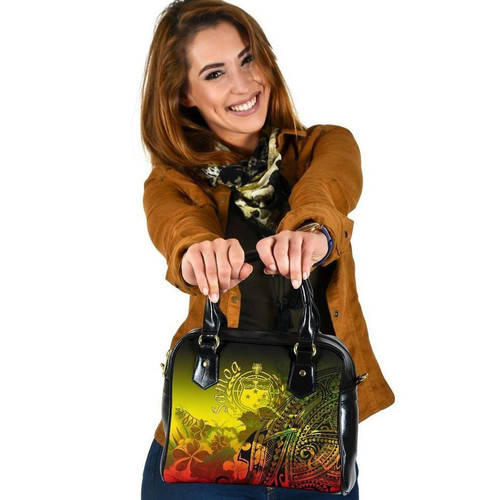 Samoa Shoulder Handbag- Humpback Whale With Tropical Flowers (Yellow) 1