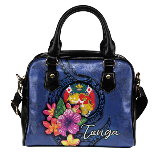 Tonga Polynesian Shoulder Handbag - Floral With Seal Blue 1