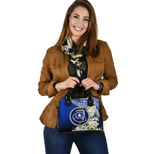 Northern Mariana Islands Shoulder Handbag - Polynesian Plumeria Pattern 1