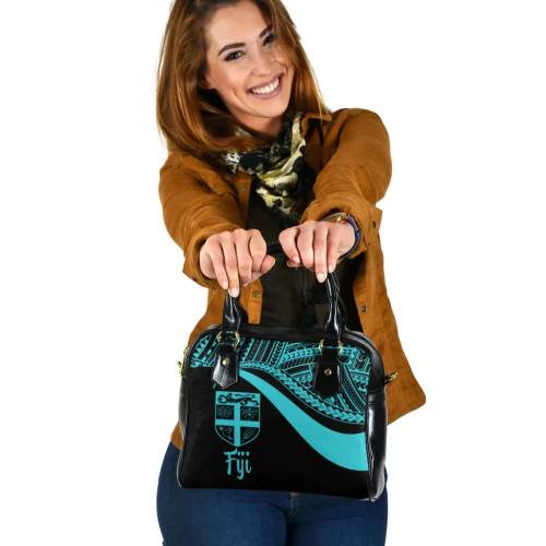 Fiji Shoulder Handbag - Turquoise Polynesian Tentacle Tribal Pattern 1