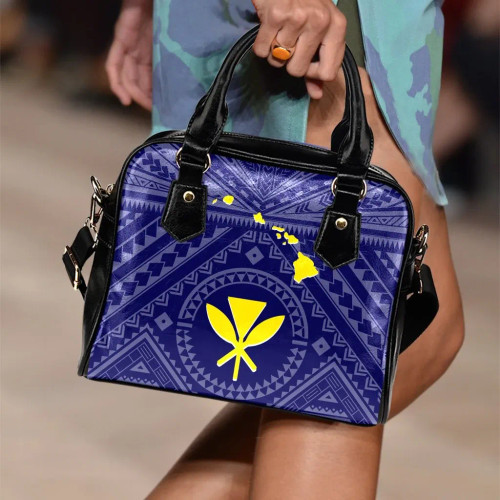 Hawaii Shoulder Handbag - Hawaii Kanaka Maoli And Map (Blue) 1