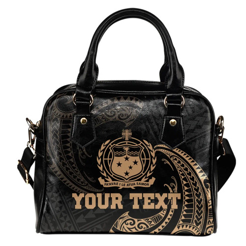Samoa Polynesian Custom Personalised Shoulder Handbag - Gold Tribal Wave 1