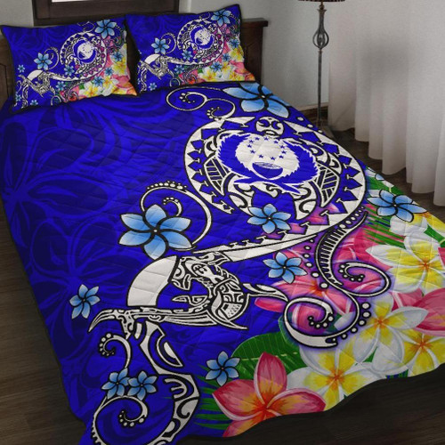 Pohnpei Quilt Bed Set - Turtle Plumeria (Blue) 1