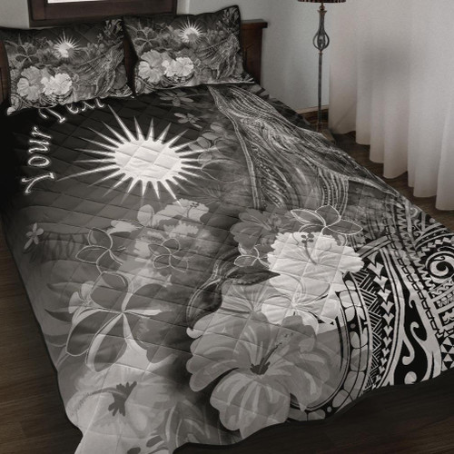 Marshall Islands Custom Personalised Quilt Bed Set - Humpback Whale with Tropical Flowers (White) 1