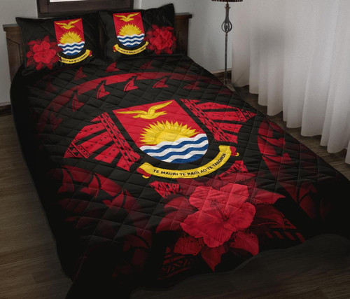 Kiribati Polynesian Quilt Bed Set Hibiscus Red 1