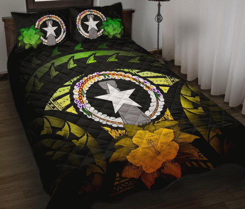 Northern Mariana Islands Polynesian Quilt Bed Set Hibiscus Reggae 1