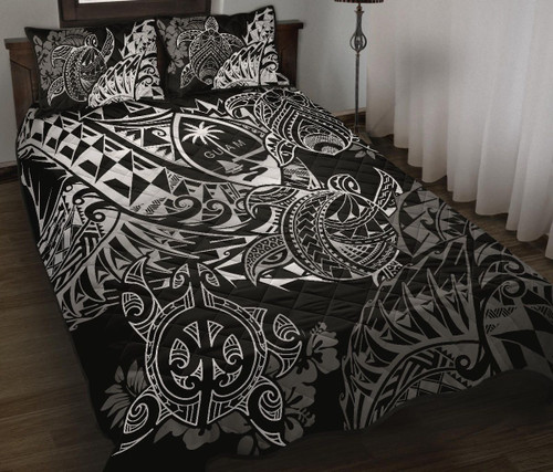 Guam Polynesian Quilt Bed Set - White Turtle Flowing 1