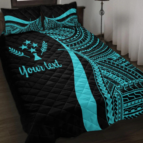 Kosrae Custom Personalised Quilt Bet Set - Turquoise Polynesian Tentacle Tribal Pattern 1