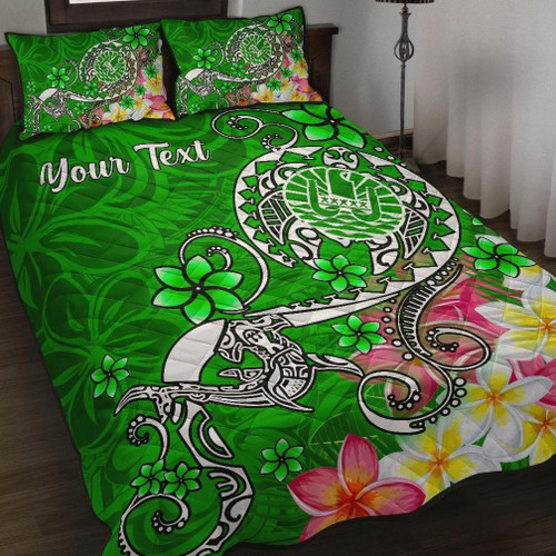 Tahiti Custom Personalised Quilt Bed Set - Turtle Plumeria (Green) 1