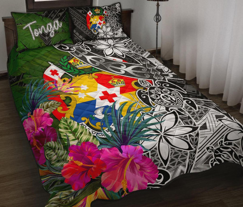 Tonga Quilt Bed Set - Turtle Plumeria Banana Leaf 1
