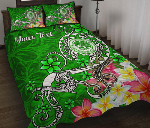 FSM Custom Personalised Quilt Bed Set - Turtle Plumeria (Green) 1