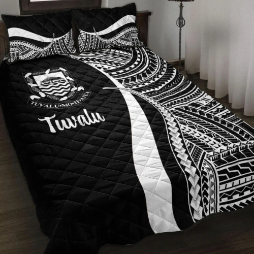 Tuvalu Quilt Bet Set - White Polynesian Tentacle Tribal Pattern 1