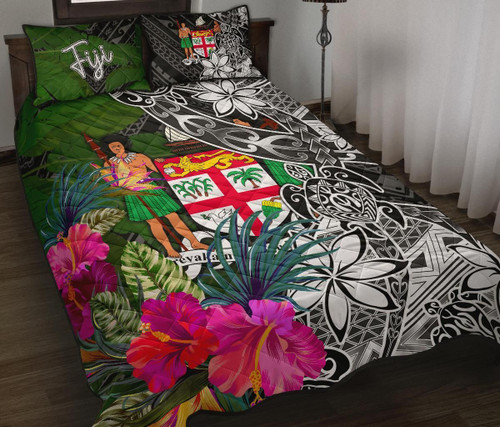 Fiji Quilt Bed Set - Turtle Plumeria Banana Leaf Crest 1