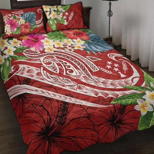Kosrae Polynesian Quilt Bed Set - Summer Plumeria (Red) 1