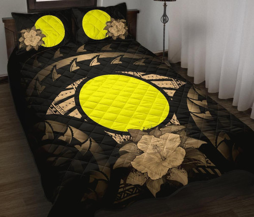 Palau Polynesian Quilt Bed Set Hibiscus Gold 1