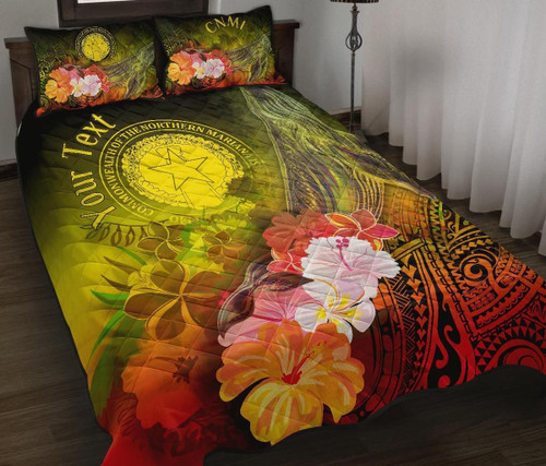 CNMI Custom Personalised Quilt Bed Set - Humpback Whale with Tropical Flowers (Yellow) 1