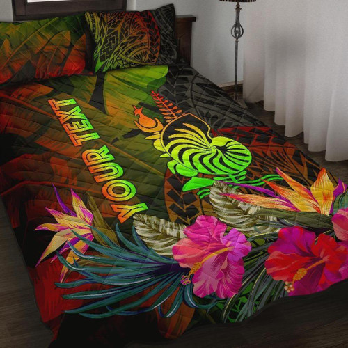 New Caledonia Polynesian Personalised Quilt Bed Set - Hibiscus and Banana Leaves 1
