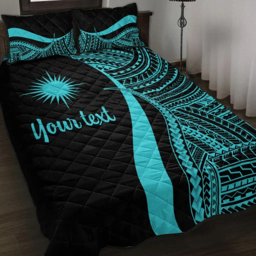 Marshall Islands Custom Personalised Quilt Bet Set - Turquoise Polynesian Tentacle Tribal Pattern 1