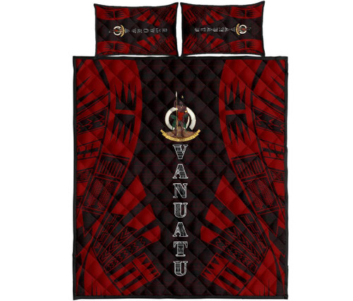 Vanuatu Quilt Bed Set - Vanuatu Coat Of Arms Red Tattoo Style 1