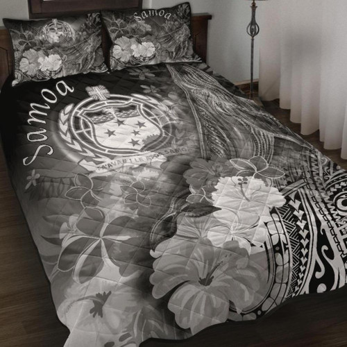 Samoa Quilt Bed Set - Humpback Whale with Tropical Flowers (White) 1