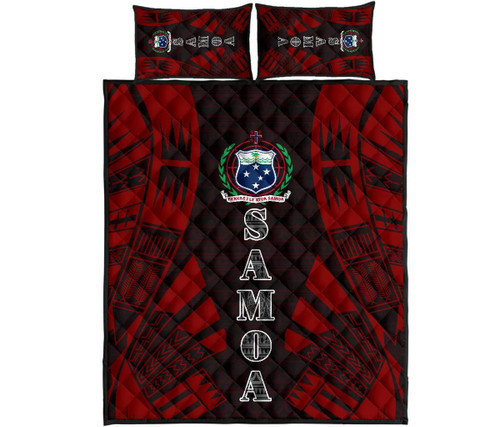Samoa Quilt Bed Set - Samoa Coat Of Arms Polynesian Red Tattoo Style 1