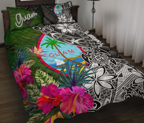 Guam Quilt Bed Set - Turtle Plumeria Banana Leaf 1