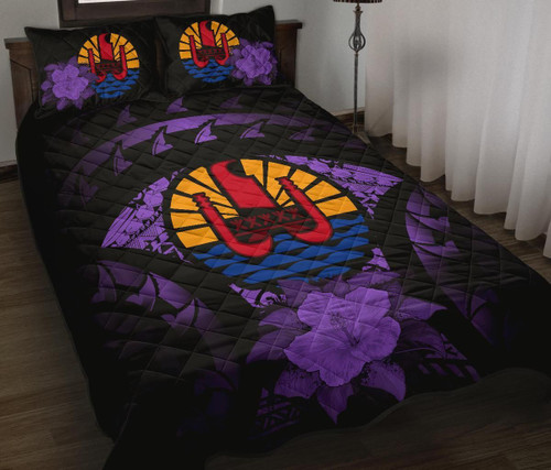 Tahiti Polynesian Quilt Bed Set Hibiscus Purple 1