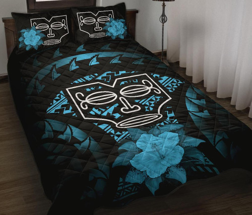 Marquesas Islands Polynesian Quilt Bed Set Hibiscus Blue 1