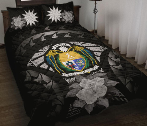 Nauru Polynesian Quilt Bed Set Hibiscus Gray 1