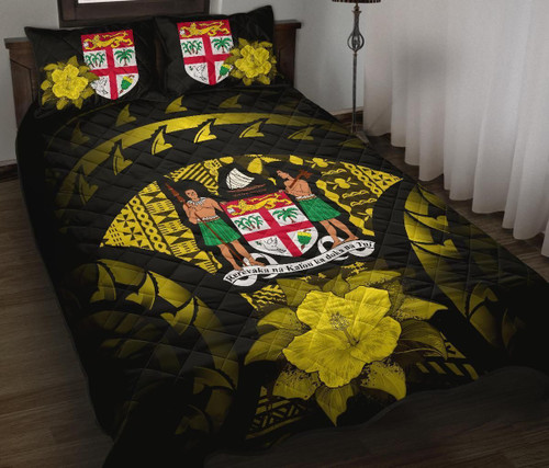 Fiji Polynesian Quilt Bed Set Hibiscus Yellow 1