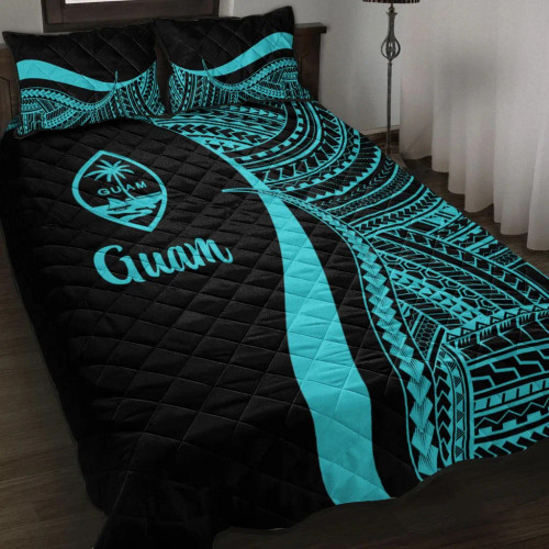Guam Quilt Bet Set - Turquoise Polynesian Tentacle Tribal Pattern 1