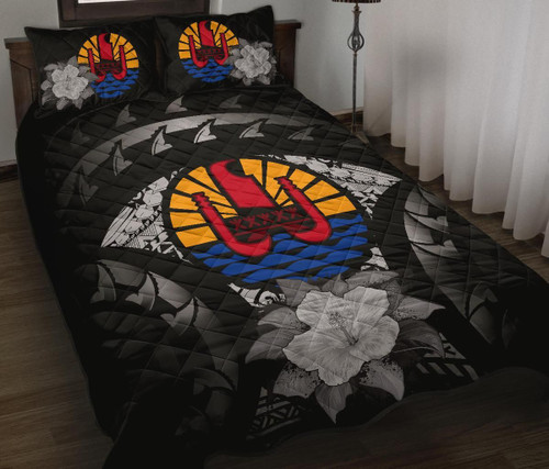 Tahiti Polynesian Quilt Bed Set Hibiscus Gray 1