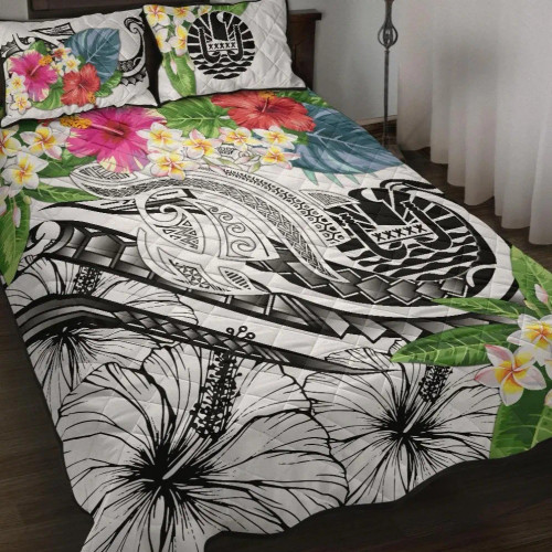 Tahiti Polynesian Quilt Bed Set - Summer Plumeria (White) 1