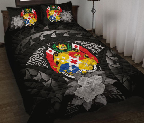 Tonga Polynesian Quilt Bed Set Hibiscus Gray 1