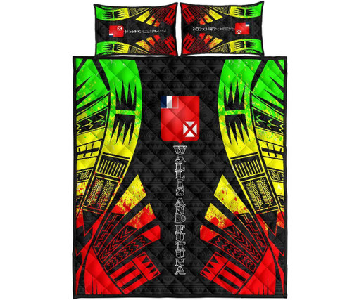 Wallis and Futuna Quilt Bed Set - Wallis and Futuna Coat Of Arms & Polynesian Reggae Tattoo Style 1