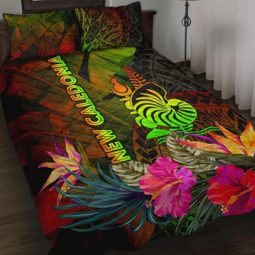 New Caledonia Polynesian Quilt Bed Set- Hibiscus and Banana Leaves 1