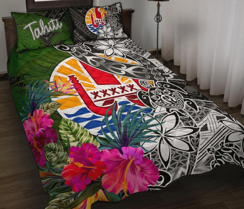 Tahiti Quilt Bed Set - Turtle Plumeria Banana Leaf 1