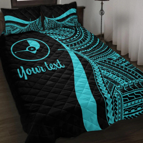Yap Custom Personalised Quilt Bet Set - Turquoise Polynesian Tentacle Tribal Pattern 1