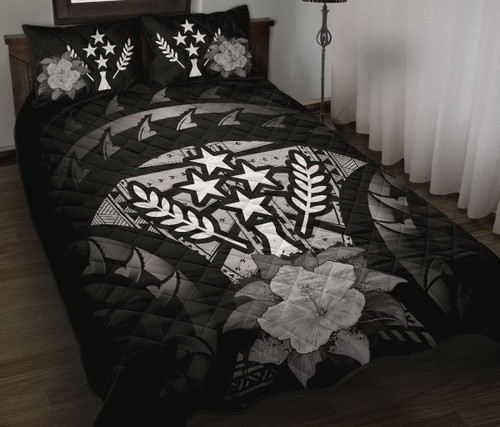 Kosrae Polynesian Quilt Bed Set Hibiscus Gray 1