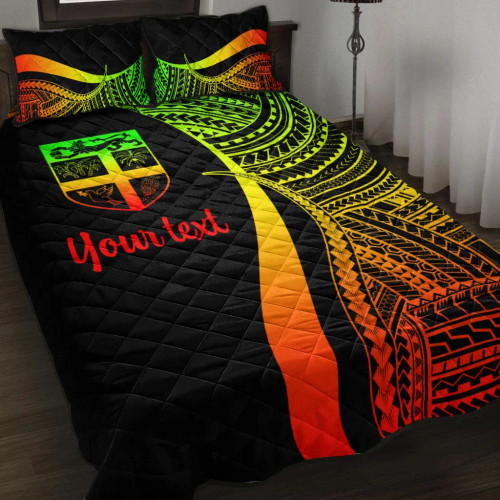Fiji Custom Personalised Quilt Bet Set - Reggae Polynesian Tentacle Tribal Pattern 1