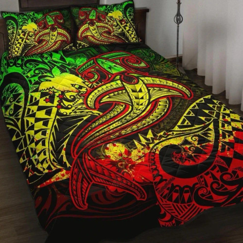 Papua New Guinea Quilt Bed Set - Reggae Shark Polynesian Tattoo 1