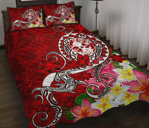 Tonga Quilt Bed Set - Turtle Plumeria (Red) 1