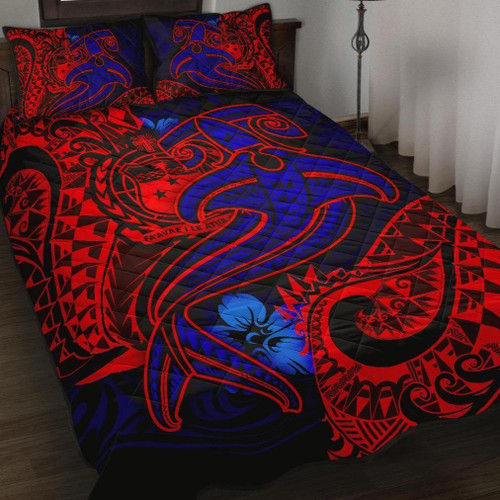 Samoa Quilt Bed Set - Blue Shark Polynesian Tattoo 1
