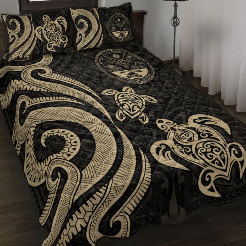 Marshall Islands Quilt Bed Set - Gold Tentacle Turtle Crest 1