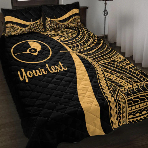 Yap Custom Personalised Quilt Bet Set - Gold Polynesian Tentacle Tribal Pattern 1