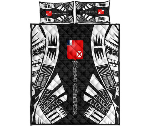 Wallis and Futuna Quilt Bed Set - Wallis and Futuna Coat Of Arms & Polynesian White Tattoo Style 1