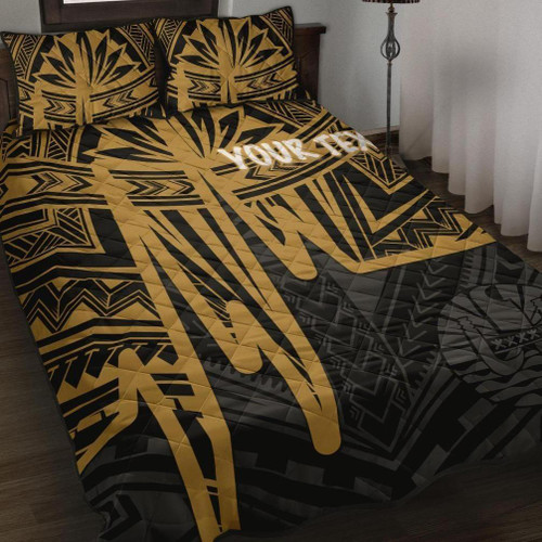 Tahiti Personalised Quilt Bed Set - Tahiti Seal In Heartbeat Patterns Style (Gold) 1