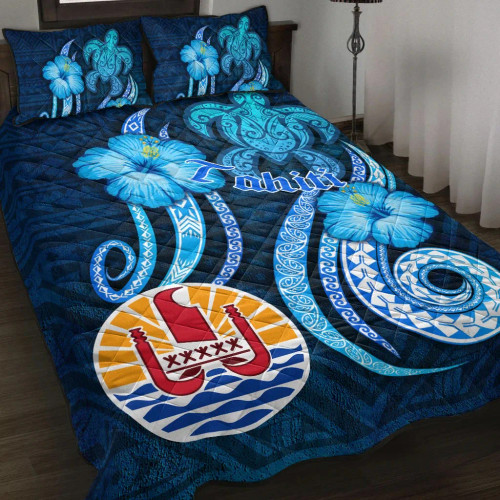 Tahiti Quilt Bed Set - Turtle and Tribal Tattoo Of Polynesian 1