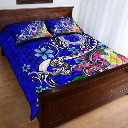 CNMI Quilt Bed Set - Turtle Plumeria (Blue) 1